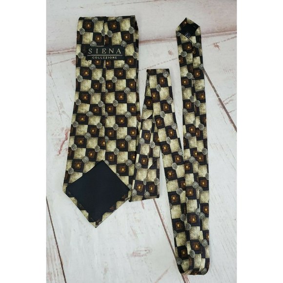 Rare Design Siena Collezione Brown Square Circle Imported Fabric All Silk Tie - Picture 9 of 11